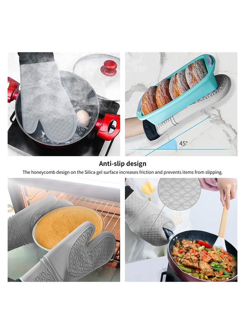 SYOSI Silicone Oven Mitt, Oven Mitts Heat Resistant, Premium Silicone Slip Pot Holders, Oven Gloves with Non-Slip Textured Grip for Grilling Cooking Baking BBQ, Oven Mitt with Quilted Liner 1 Pair - Image 3
