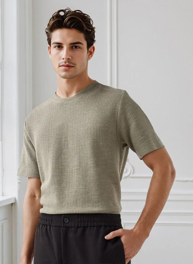 Iconic Iconic Men Regular Fit Crew Neck Short Sleeves Honeycomb Textured T-shirt