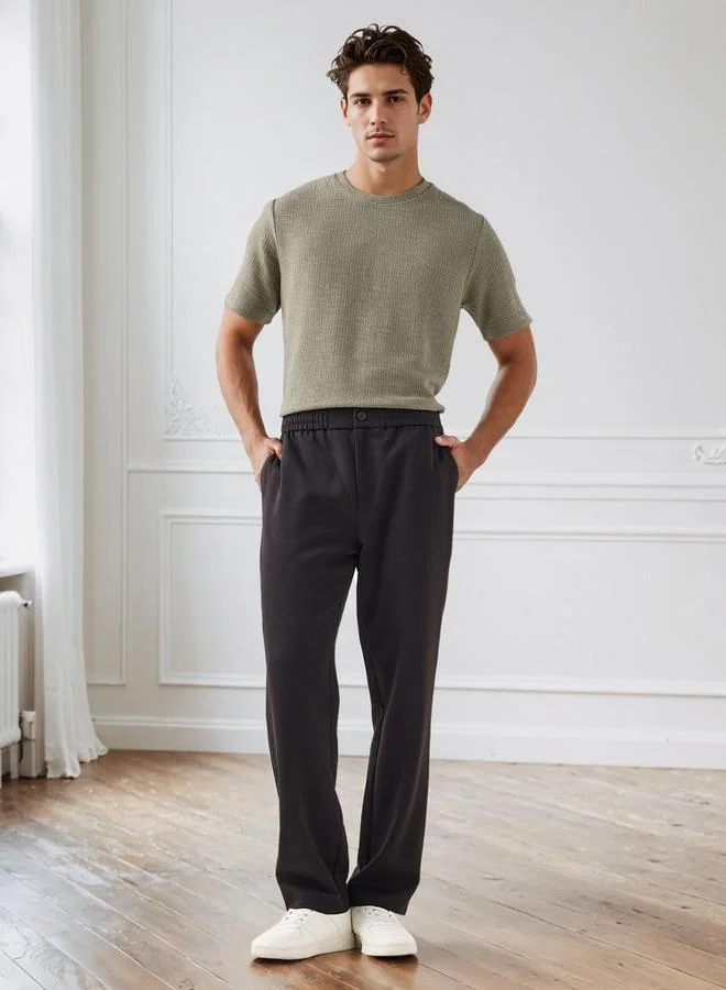 Iconic Iconic Men Regular Fit Crew Neck Short Sleeves Honeycomb Textured T-shirt