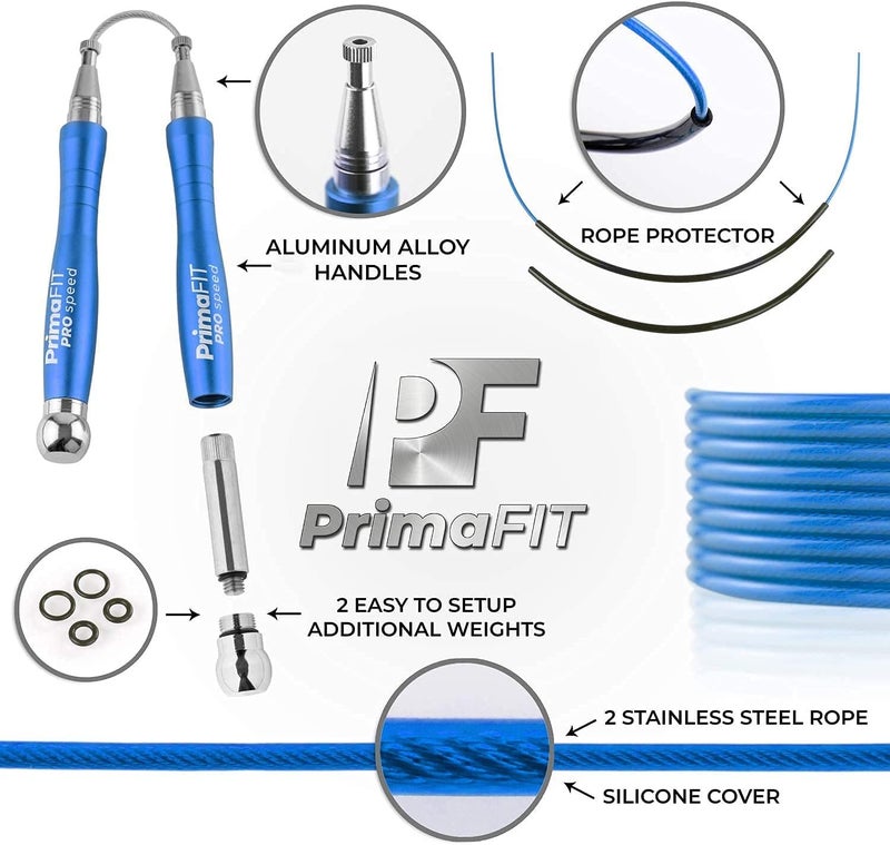 PrimaFit Jump Rope Pro Speed Skipping Rope Adjustable Adult Jumping Rope Weighted Aluminium Handles for Double Dutch Boxing Workout Crossfit Exercise Fitness Spare Cable Weights Protectors Carry Bag - Image 4