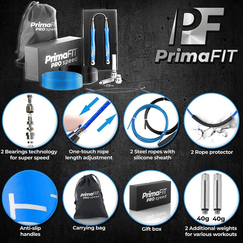 PrimaFit Jump Rope Pro Speed Skipping Rope Adjustable Adult Jumping Rope Weighted Aluminium Handles for Double Dutch Boxing Workout Crossfit Exercise Fitness Spare Cable Weights Protectors Carry Bag - Image 2