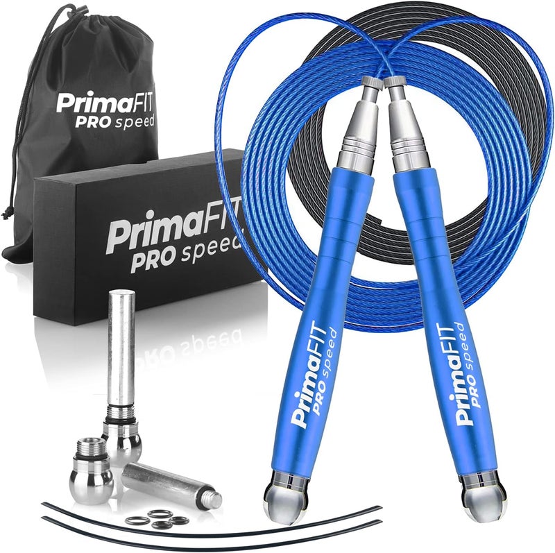 PrimaFit Jump Rope Pro Speed Skipping Rope Adjustable Adult Jumping Rope Weighted Aluminium Handles for Double Dutch Boxing Workout Crossfit Exercise Fitness Spare Cable Weights Protectors Carry Bag - Image 1