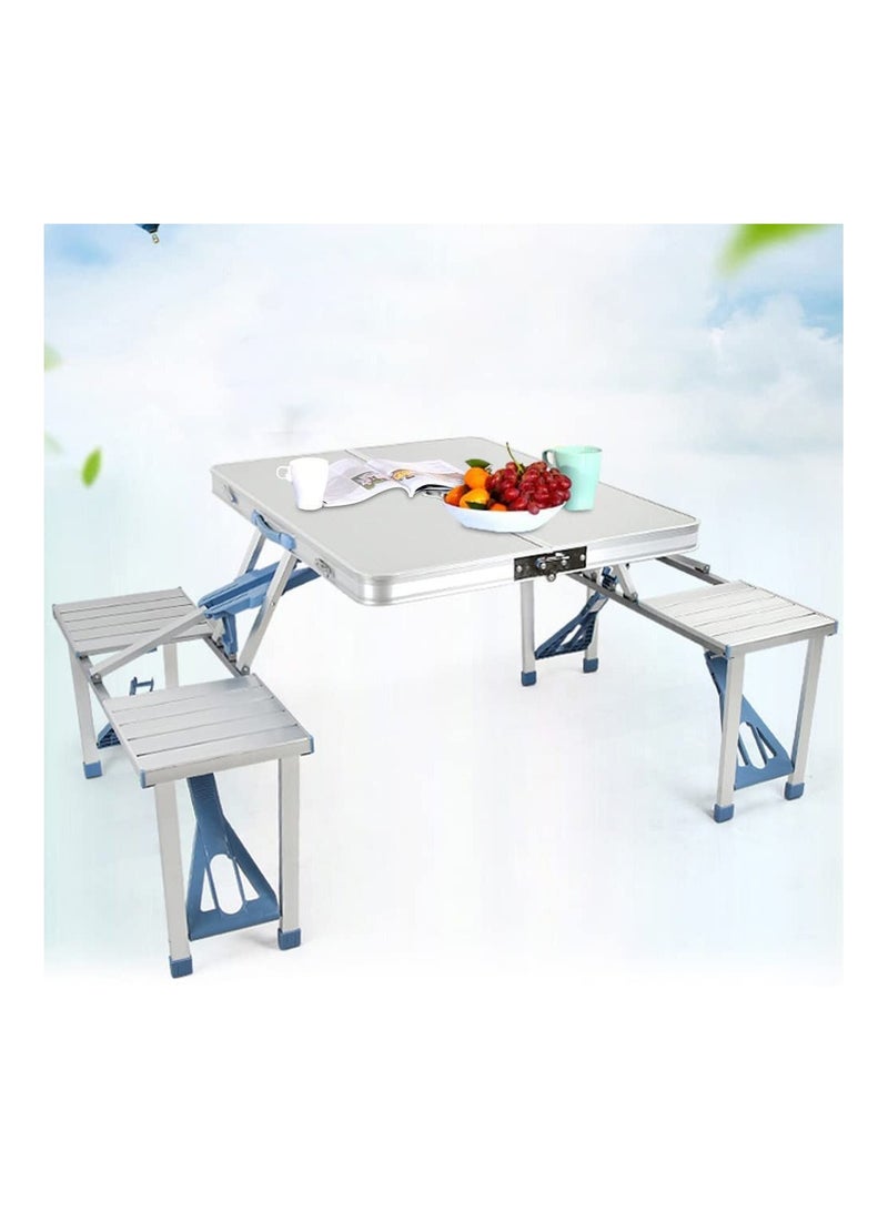 DubaiGallery Folding Camping Picnic Table with 4 Seats with Garden Umbrella Hole Portable Table Aluminum Alloy Frame with Soft Handle Suitable for Barbecue Travel Outing - Image 4