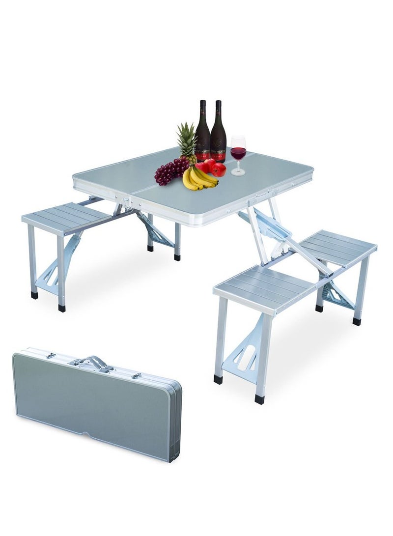 DubaiGallery Folding Camping Picnic Table with 4 Seats with Garden Umbrella Hole Portable Table Aluminum Alloy Frame with Soft Handle Suitable for Barbecue Travel Outing - Image 3