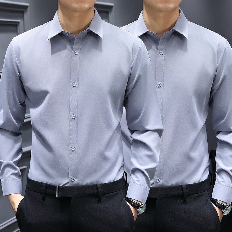 Spring and autumn men's long-sleeved shirt shirt gray business casual anti-wrinkle inner wear workwear work clothes men's clothing - Image 1