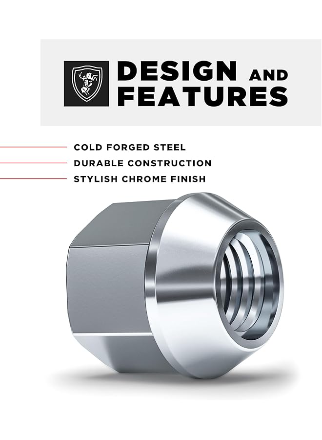 White Knight 1/2"-20 Thread Lug Nuts For Aftermarket Or Factory Wheels - 20 Chrome Lug Nuts - Open End Bulge Acorn Seating - Carbon Steel For Durable Construction & Easy Installation - 1304-1S-20Am - Image 4