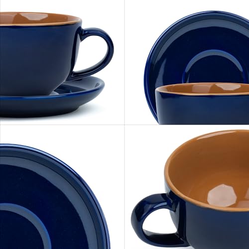 Shay Large Ceramic Coffee Cup Saucer Set, Midnight Blue, 320ml | Cappuccino Cup | Glossy Finish | Premium Porcelain | Microwave Safe (XL Cup Saucer - Midnight Blue) - Image 4
