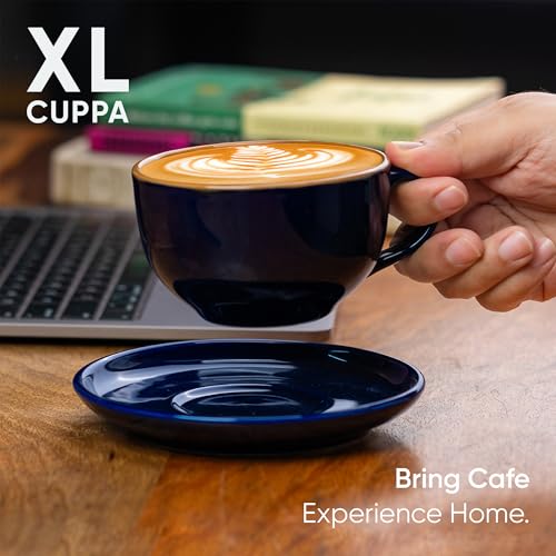 Shay Large Ceramic Coffee Cup Saucer Set, Midnight Blue, 320ml | Cappuccino Cup | Glossy Finish | Premium Porcelain | Microwave Safe (XL Cup Saucer - Midnight Blue) - Image 2