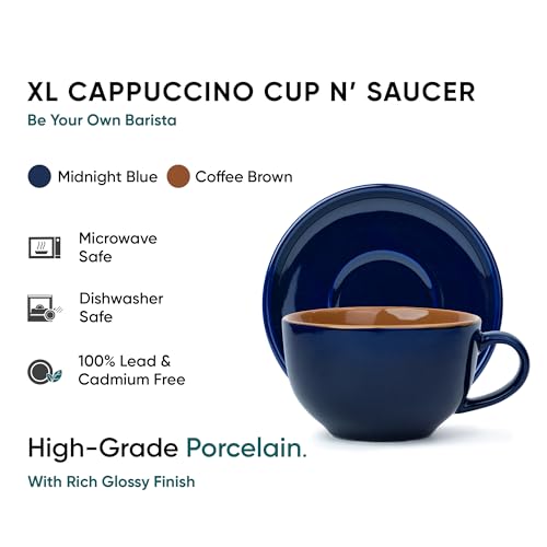 Shay Large Ceramic Coffee Cup Saucer Set, Midnight Blue, 320ml | Cappuccino Cup | Glossy Finish | Premium Porcelain | Microwave Safe (XL Cup Saucer - Midnight Blue) - Image 3