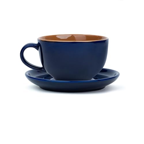 Shay Large Ceramic Coffee Cup Saucer Set, Midnight Blue, 320ml | Cappuccino Cup | Glossy Finish | Premium Porcelain | Microwave Safe (XL Cup Saucer - Midnight Blue) - Image 1