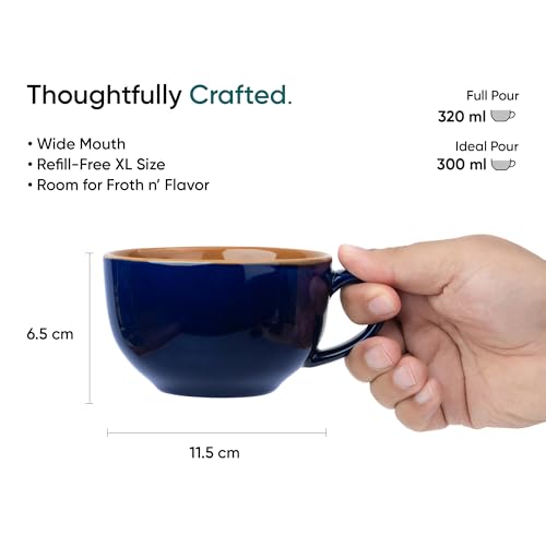 Shay Large Ceramic Coffee Cup Saucer Set, Midnight Blue, 320ml | Cappuccino Cup | Glossy Finish | Premium Porcelain | Microwave Safe (XL Cup Saucer - Midnight Blue) - Image 5
