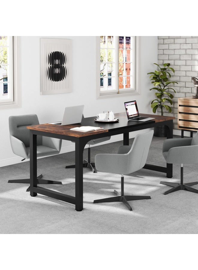 Tribesigns 63” Executive Desk, Large Office Computer Desk with Thicken Frame, Modern Simple Workstation Business Furniture for Home Office, Rustic Brown/Black - Image 3