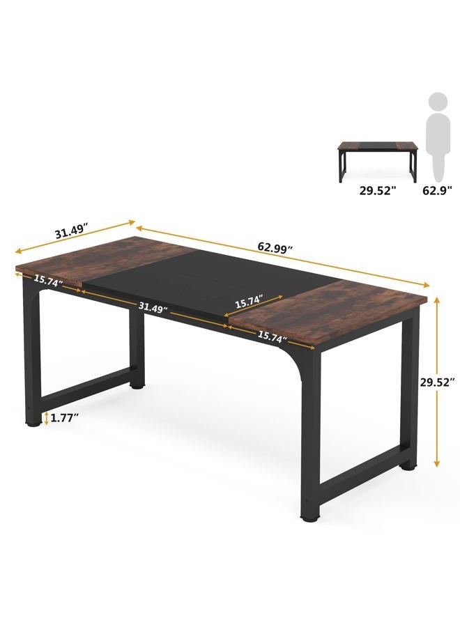 Tribesigns 63” Executive Desk, Large Office Computer Desk with Thicken Frame, Modern Simple Workstation Business Furniture for Home Office, Rustic Brown/Black - Image 2