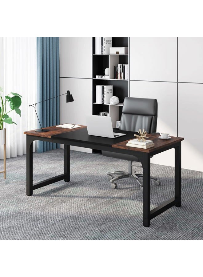 Tribesigns 63” Executive Desk, Large Office Computer Desk with Thicken Frame, Modern Simple Workstation Business Furniture for Home Office, Rustic Brown/Black - Image 1