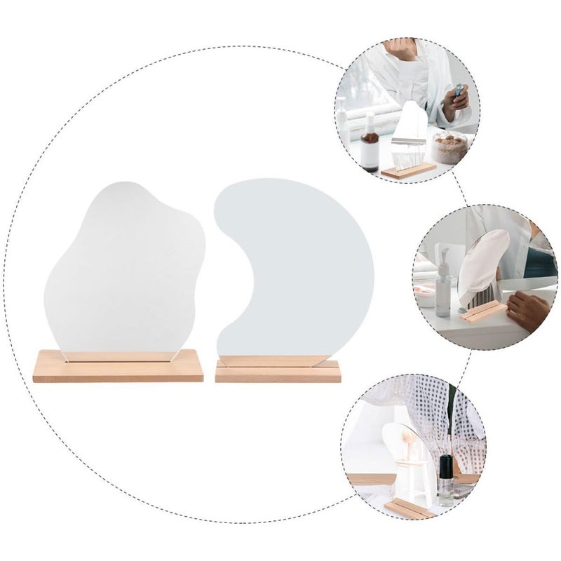 Favomoto 2Pcs Irregular Frameless Acrylic Vanity Mirror for Bedroom Desk Tabletop Stand - Image 4