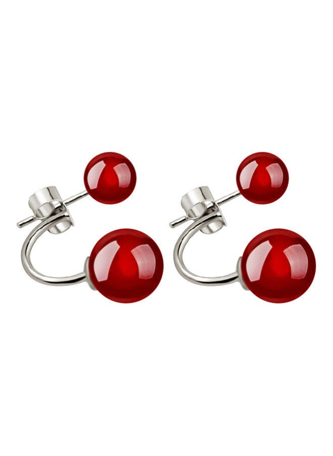 NIBEMINENT - Faux Agate Studded Double Sided Earrings - Image 1