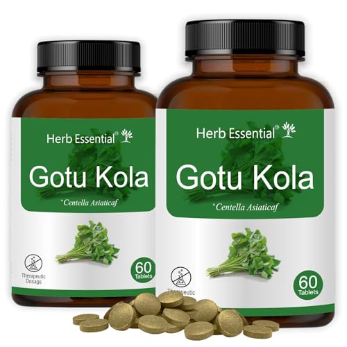 Herb Essential Gotu Kola Tablets 500mg, 60 Tablets (Pack of 2) Natural Brain Health Supplement | Supports Memory, Focus & Mental Clarity | Stress Relief, Anxiety Support Natural Ayurvedic Herb - Image 1