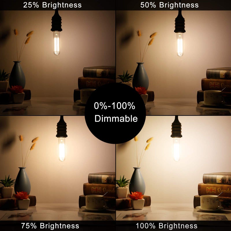 LiteHistory Dimmable E26 Edison Bulb 6W Equal 60 watt Light Bulb AC120V Warm White 2700K Edison Light Bulbs 60 Watt 600LM Tubular T10 led Bulb for Rustic Pendant,Chandeliers,Wall sconces,Vanity 6Pack - Image 4