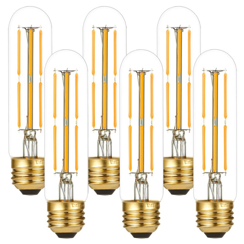 LiteHistory Dimmable E26 Edison Bulb 6W Equal 60 watt Light Bulb AC120V Warm White 2700K Edison Light Bulbs 60 Watt 600LM Tubular T10 led Bulb for Rustic Pendant,Chandeliers,Wall sconces,Vanity 6Pack - Image 1