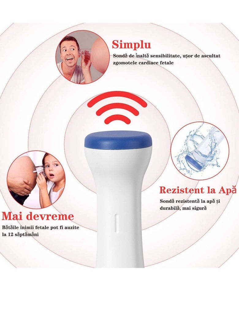 General Fetal Doppler For Pregnant Women, Monitoring Fetal Vital Functions, Pulse Detection, LCD, White/Pink  - Image 3