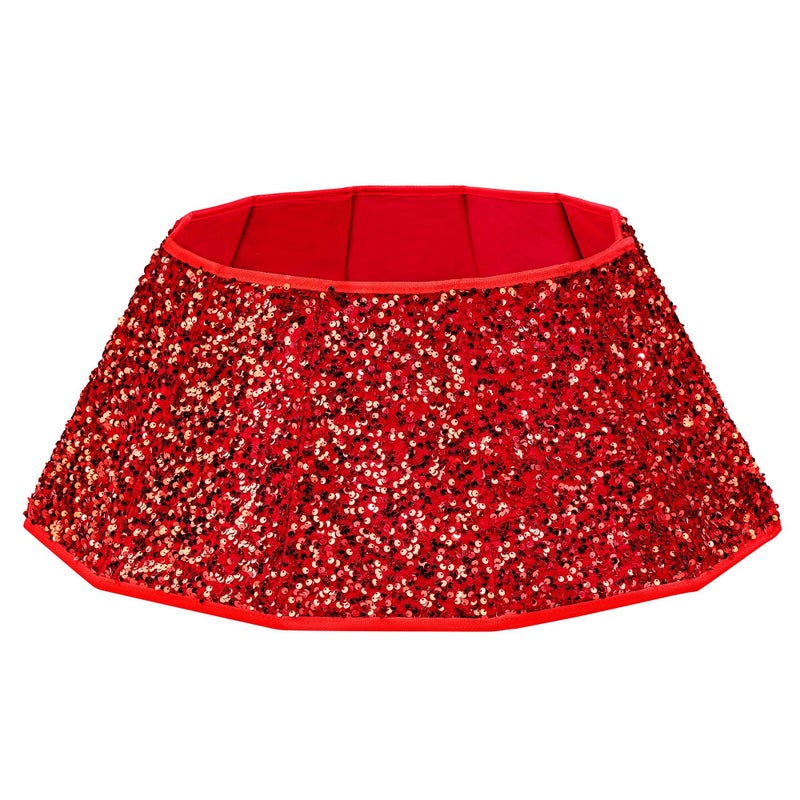 Blissun Blissun Christmas Tree Collar Sequin Christmas Tree Skirt Foldable Christmas Tree Ring Xmas Tree Stand Base Cover for Christmas Tree Decoration Round Red