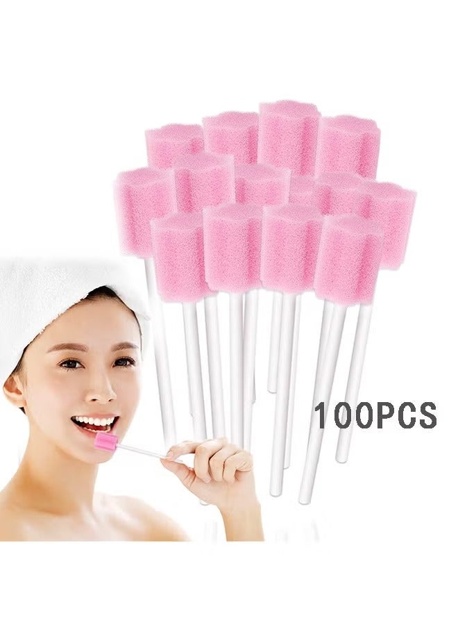 Disposable Oral Swabs, 100pcs Sterile Dental Sponge Mouth Care Tooth Cleaning Pink Soft Sponge Swab Individually - Image 1