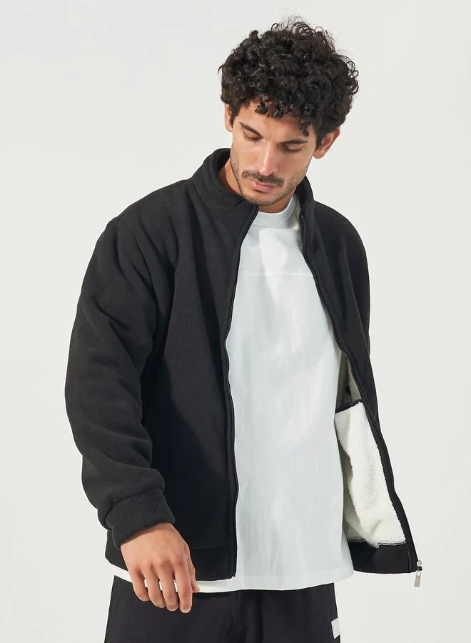 Styli Styli Fleece Utility Jacket with Full Zip Closure