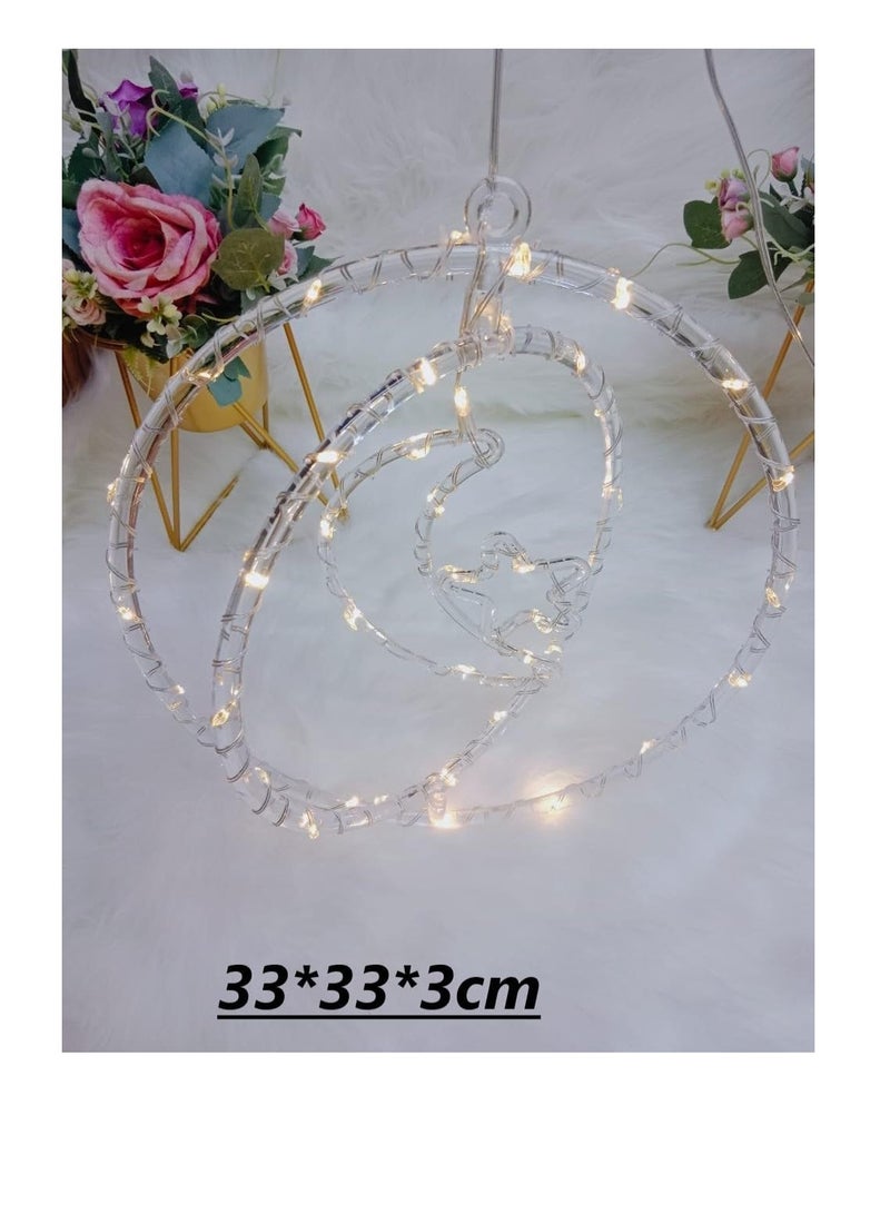 BAIG Lantern With LED Light String Top Star and Moon lights Top Ramadan kareem Eid Wedding Decor LED Lighted Cylinder Decoration - Image 2