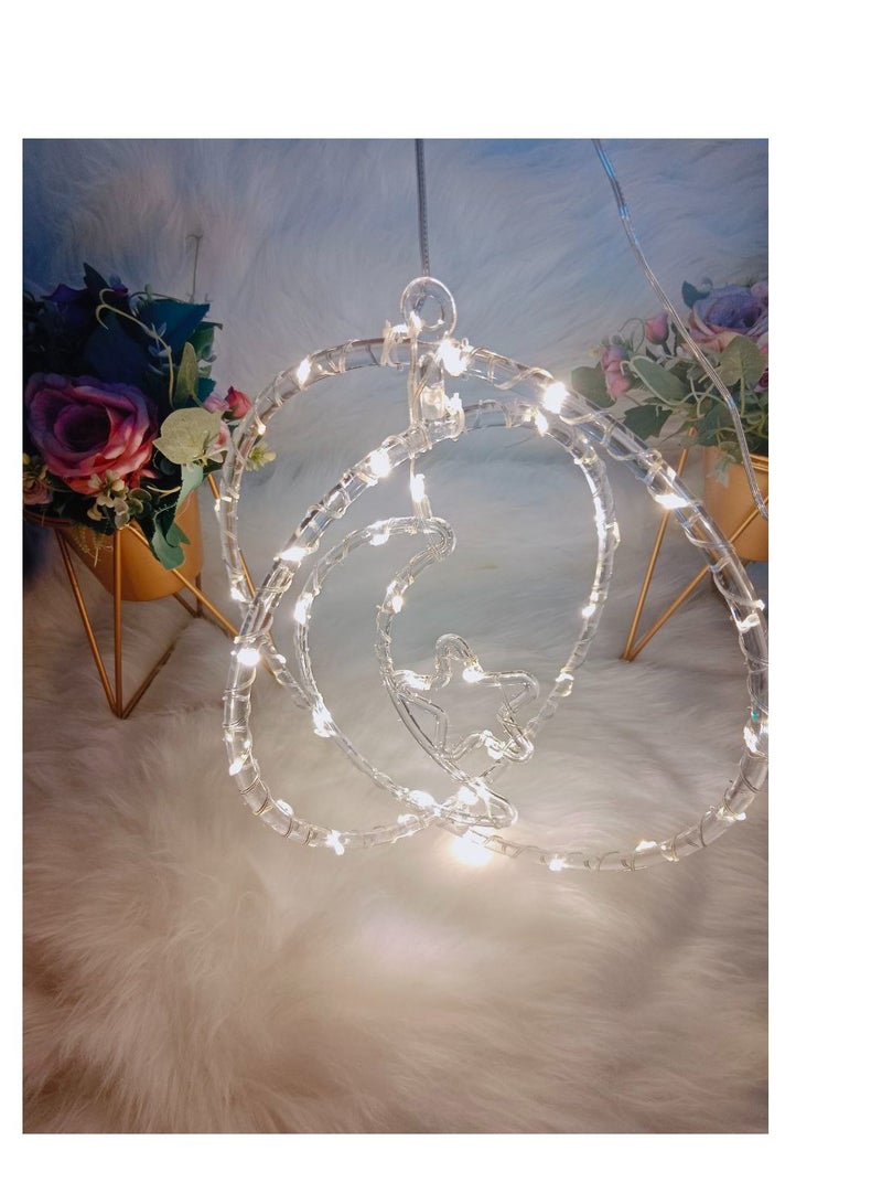 BAIG Lantern With LED Light String Top Star and Moon lights Top Ramadan kareem Eid Wedding Decor LED Lighted Cylinder Decoration - Image 3