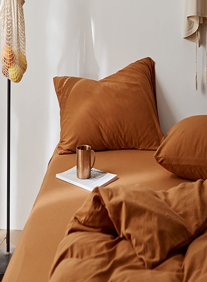 Omelas Burnt Orange Duvet Cover Twin Size Rust Terracotta Caramel Pumpkin Modern Minimalist Style Solid Color Bedding Set Girls 2 Pieces Soft Microfiber Comforter Covers with Zipper Closure for Kids - Image 3