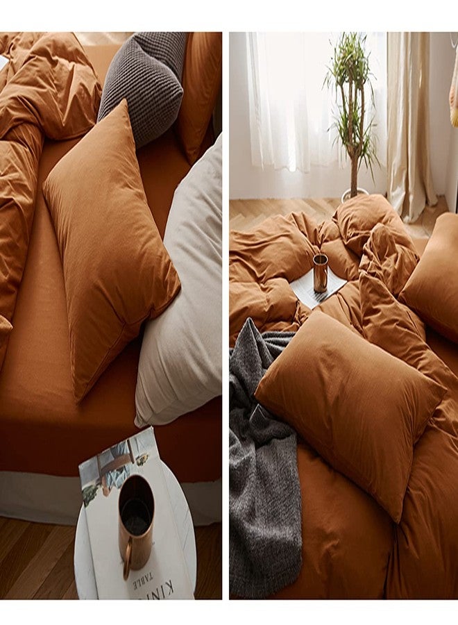 Omelas Burnt Orange Duvet Cover Twin Size Rust Terracotta Caramel Pumpkin Modern Minimalist Style Solid Color Bedding Set Girls 2 Pieces Soft Microfiber Comforter Covers with Zipper Closure for Kids - Image 5