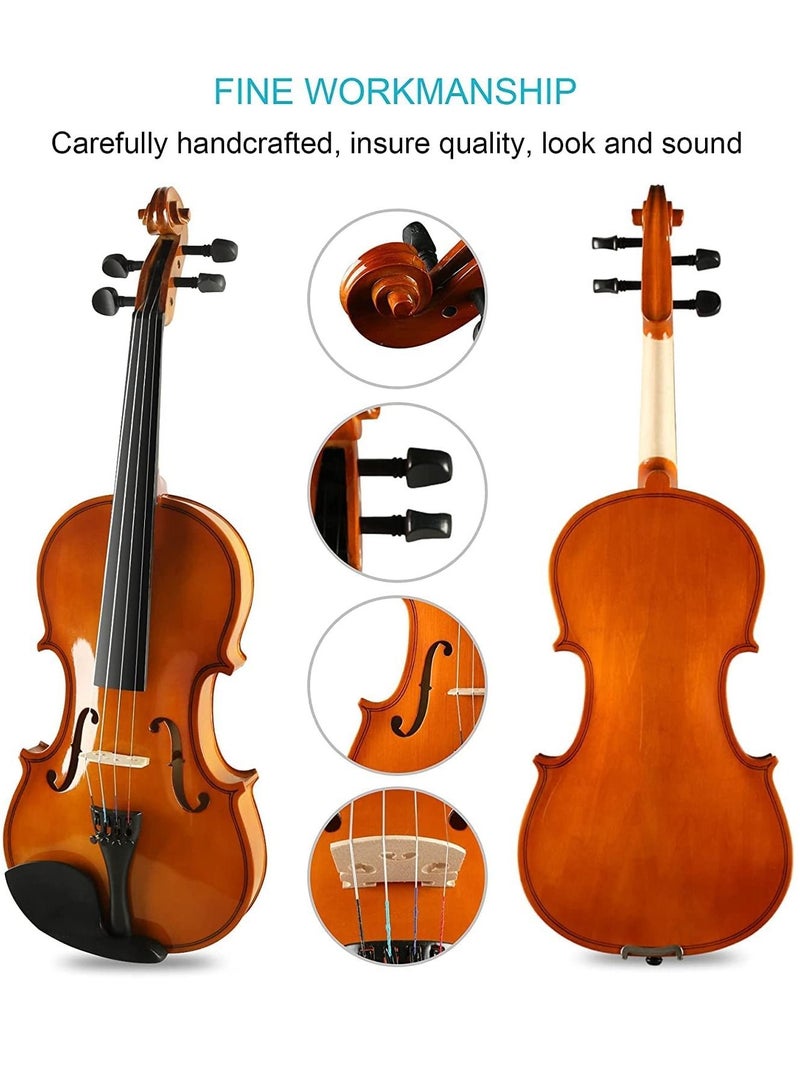 Mike Music Mike Music 3/4 Solid Wood Violin Set Full Size Fiddle for Beginners Students with Hard Case, Rosin, Bow  - Image 2