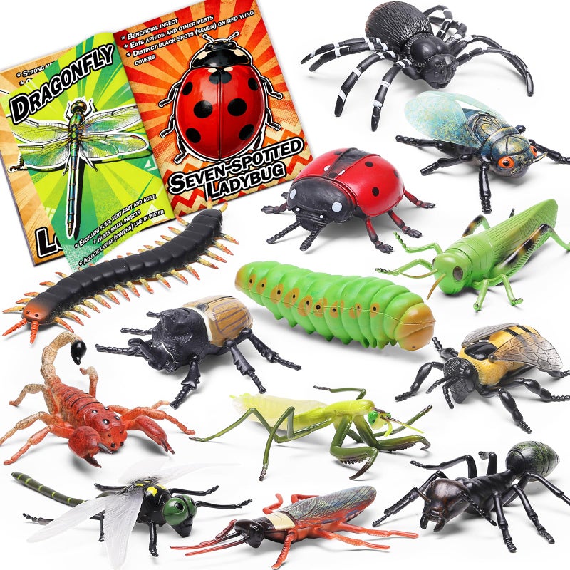 KarberDark 13 Pcs Realistic Insect Toys with Education Booklet and Gift Box Fake Bugs for Kid Plastic Bugs for Halloween Party Decoration Sensory Bin Creepy Crawlers Toys for Toddler Boys Girls Age 35 57 - Image 3
