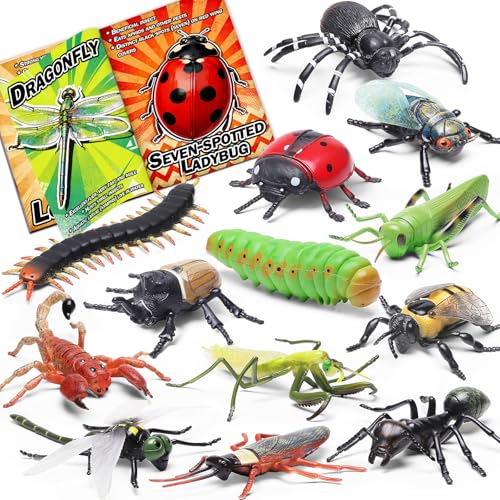 KarberDark 13 Pcs Realistic Insect Toys with Education Booklet and Gift Box Fake Bugs for Kid Plastic Bugs for Halloween Party Decoration Sensory Bin Creepy Crawlers Toys for Toddler Boys Girls Age 35 57 - Image 1
