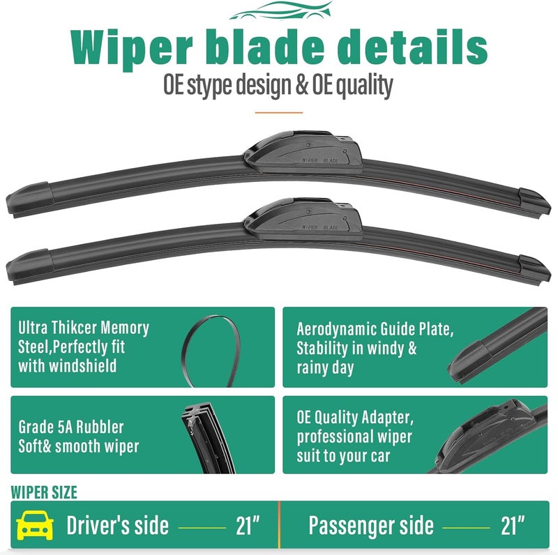 WINDSMILE 21" 21" 10" Windshield Wiper Blades Replacement for Jeep Patriot 2007-2017 Premium All Weather Front Rear Wipers Set - OEM Quality (Pack of 3) - Image 3