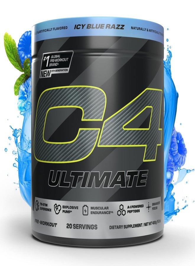 C4 Cellucor C4 Ultimate Pre Workout Powder - Sugar Free Preworkout Energy Supplement for Men & Women - 300mg Caffeine + TeaCrine + Dynamine + Creatine - ICY Blue Razz, 20 Servings - Image 1