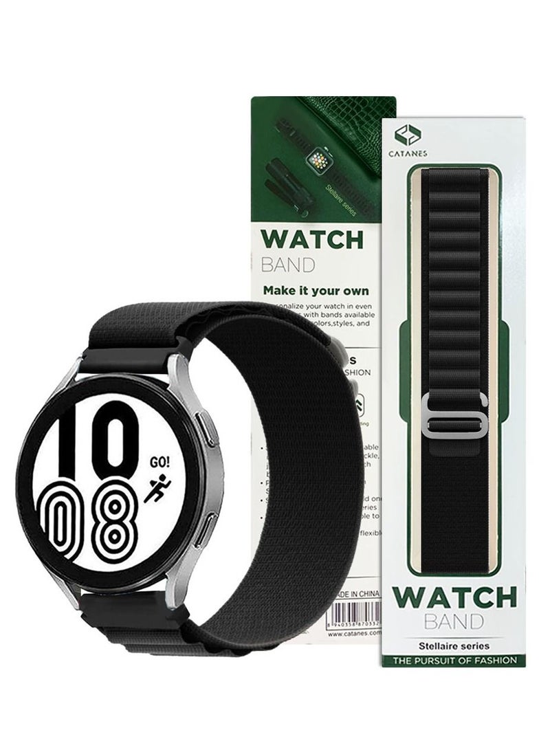 Alpine Loop Band 20mm Nylon Woven Sport Watch Strap Compatible with Galaxy Watch5 Pro/Galaxy Watch5/Galaxy Watch4/Galaxy Watch4 Classic/Galaxy Watch3/ Galaxy Watch Active 2/Galaxy Watch Active Black