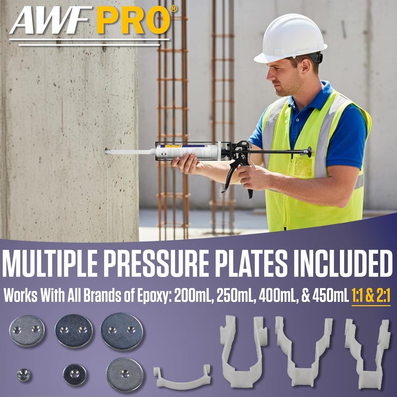 AWF PRO Dual Cartridge Epoxy Gun for 200mL, 250mL, 400 mL, 450 mL (1:1 and 2:1) Dual Component Cartridges – 25:1 Thrust Ratio, Professional 2 Part Epoxy Gun - Image 4
