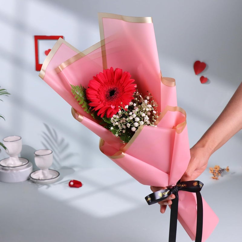 FlowerAura Fresh Live Premium Flower Bouquet of Pink Gerbera Flower For Birthday Gift Anniversary Gift Valentines Day Gift For Boyfriend Girlfriend Wife Husband Same Day Delivery - Image 1