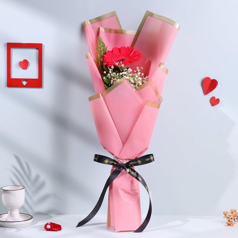 FlowerAura Fresh Live Premium Flower Bouquet of Pink Gerbera Flower For Birthday Gift Anniversary Gift Valentines Day Gift For Boyfriend Girlfriend Wife Husband Same Day Delivery - Image 2