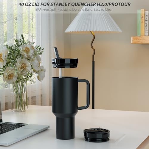 CeleVista 2 Pack 40 oz Flip Straw Lid for STANLEY Quencher ProTour and H2.0 FlowState Tumbler(Only for STANLEY Tumbler), Leakproof Lid, No Spill & Easy to Use Reusable Cover (Black) - Image 2