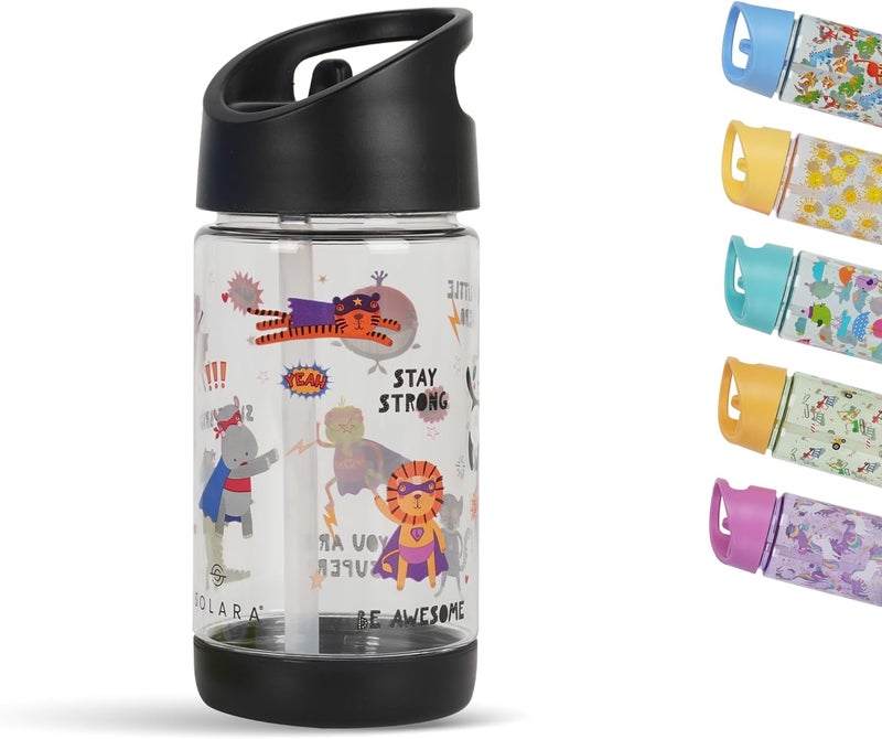 SOLARA Tritan Water Bottle for Kids 400ml, Kids Water Bottle, Sipper Water Bottle, BPA Free, Leak Proof, Food Grade, Animal Heroes - Image 1
