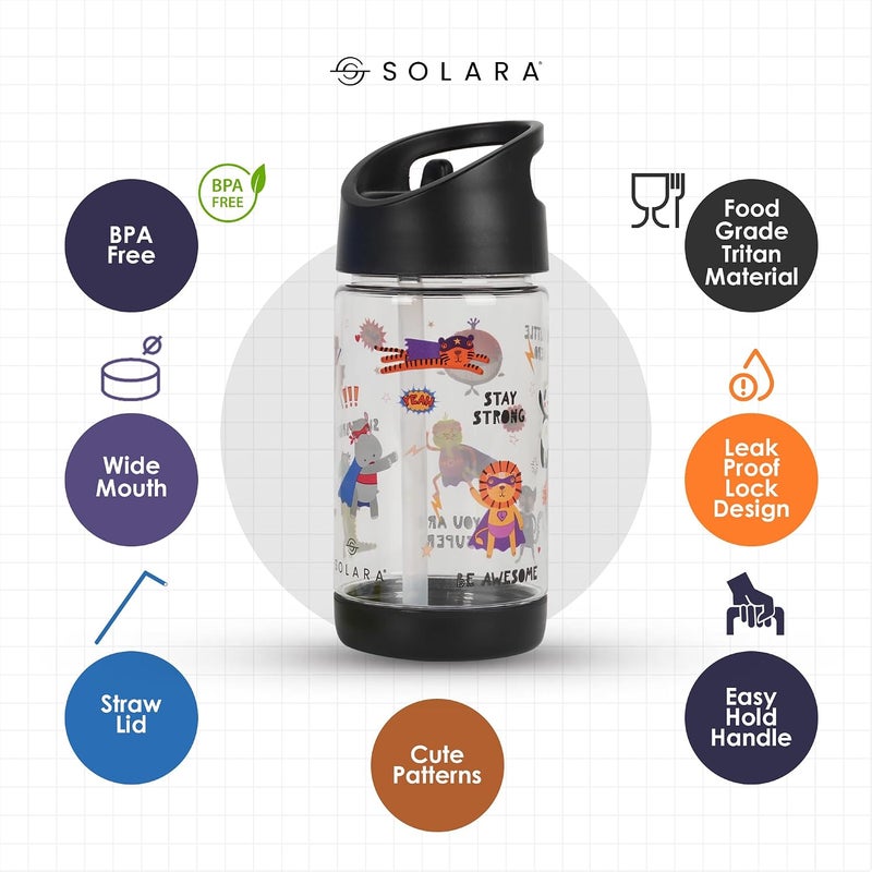 SOLARA Tritan Water Bottle for Kids 400ml, Kids Water Bottle, Sipper Water Bottle, BPA Free, Leak Proof, Food Grade, Animal Heroes - Image 2