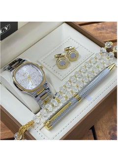 Rivoly 4-Piece Men's Watch Set Consisting Of A Watch With A Pen A Set Of Buttons And A Rosary 