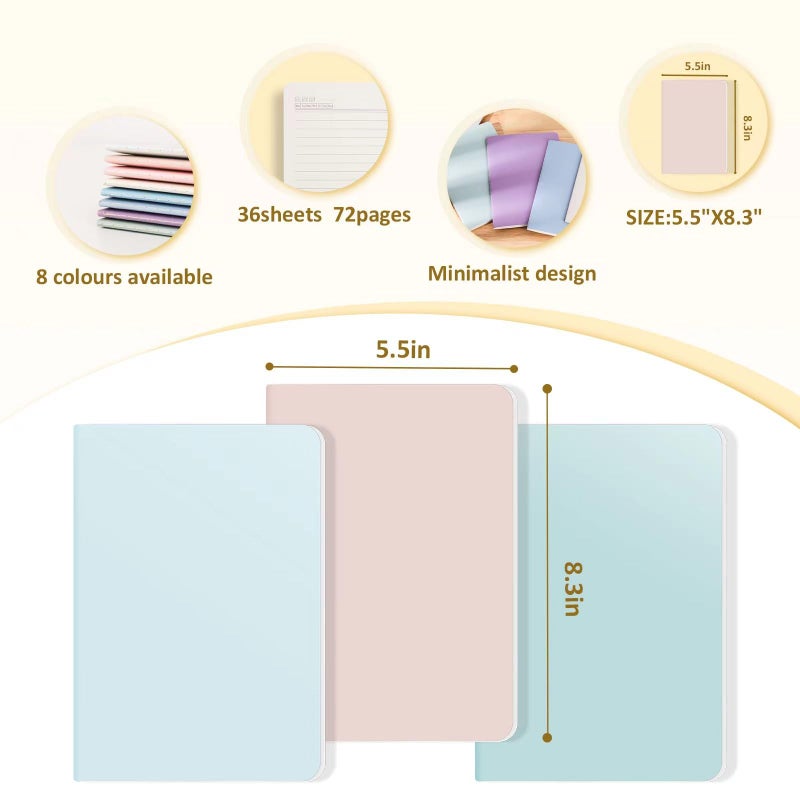 Ddaowanx 24 Pack Colorful Lined Notebooks, Journals in Bulk, 72 Pages, 36 Sheets,8.3x5.5 Inch, A5 Size, Travel Writing Notebooks Journal for Office School Supplie(Lined-24pack, 8 Colors) - Image 2