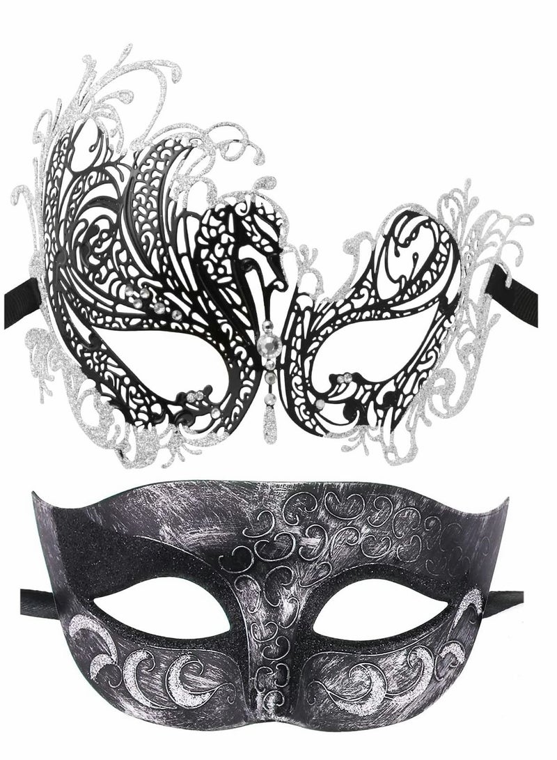 Y&D Couple Mask Half Venetian Masquerade Ball Mardi Gras  - Image 1