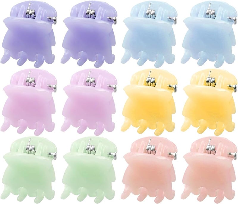 12Piece Hair Claw Clips Mini Plastic Jaw Clips for Girls and Women Coffee or Jelly Colors Small Hair Accessories