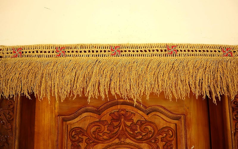 USIRA Natural Paddy Main DoorPooja Room Toran with Beautiful Red Swastik Symbols42 Inches Bathada Torana35 Ft Nel Toran - Image 2