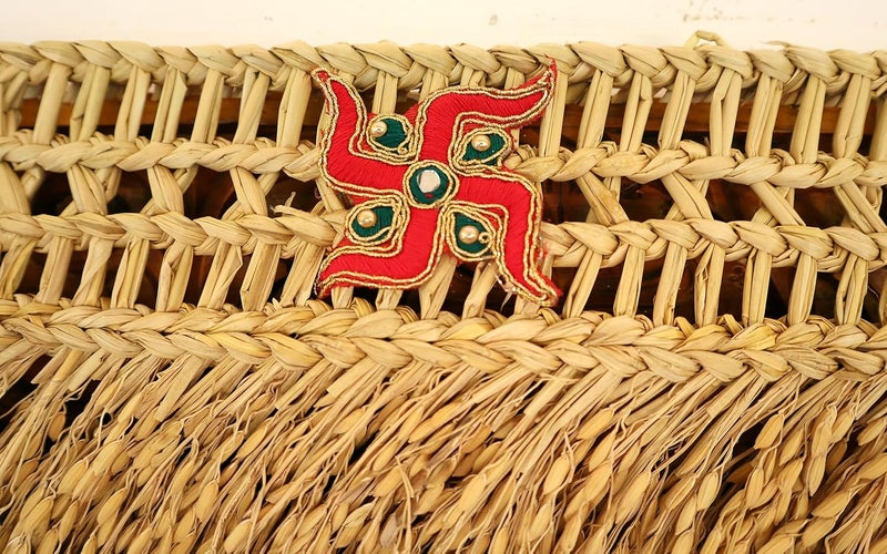 USIRA Natural Paddy Main DoorPooja Room Toran with Beautiful Red Swastik Symbols42 Inches Bathada Torana35 Ft Nel Toran - Image 3
