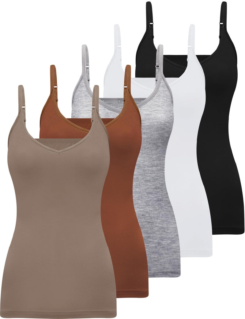 BQTQ 5 Pcs V Neck Camisole Tops for Women Spaghetti Strap Slim Fitted Soft Camisole Undershirts Basic Camisoles in Black, White, Gray, Sienna, Mistyrose, L - Image 1
